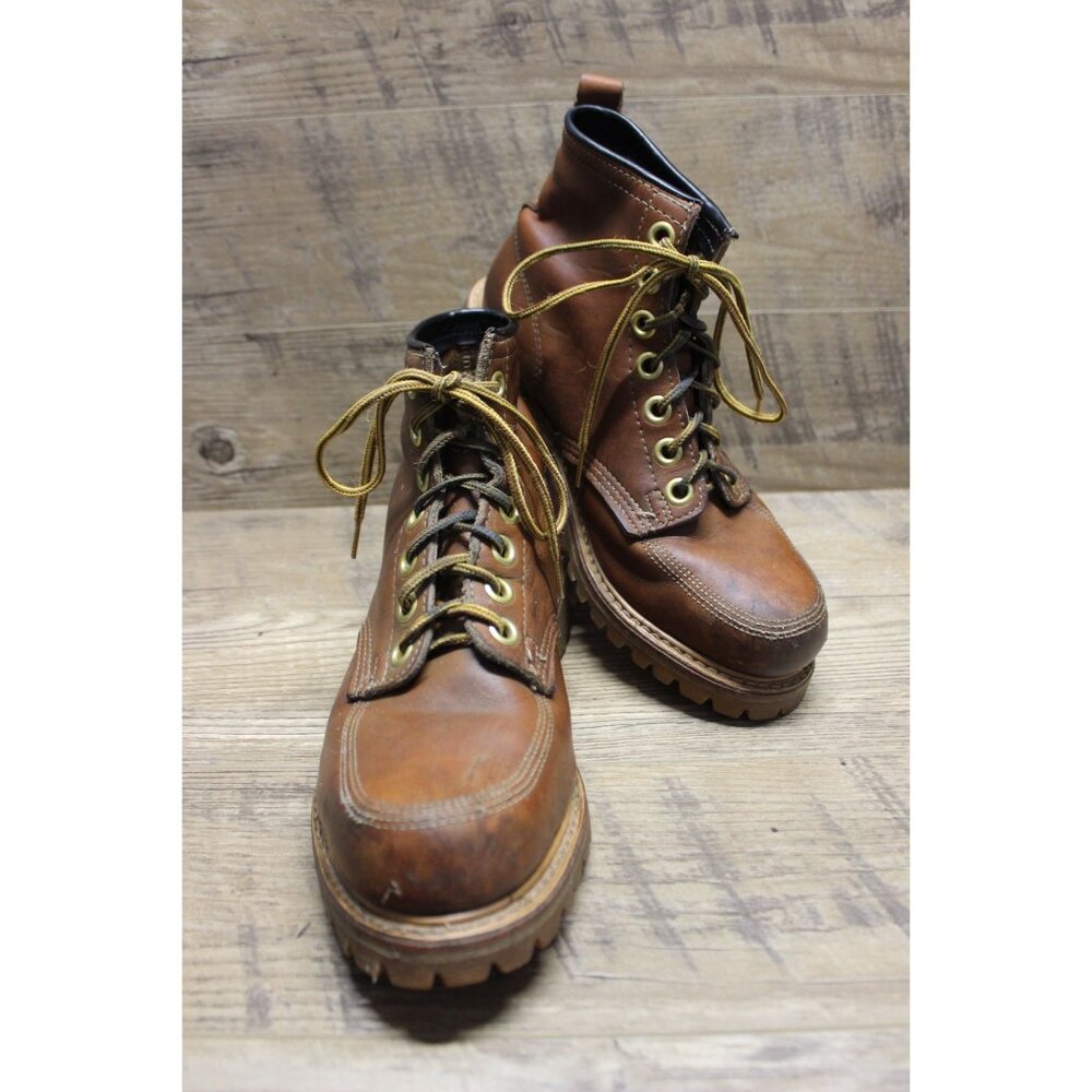 Safety and Supply co vintage men's brown leather moc toe 7 eye work‎ boots 6-6.5